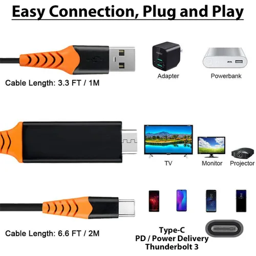 Vista 6 de PRO USB tipo C HDMI compatible con Xiaomi 16 Pro Mini a 8k/4k Plus Power 6 pies/5.9 ft Cable: Full 4k 2160p @60Hz/8k 7680x4320@30Hz Thunderbolt 3/4