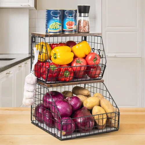 Vista 14 de Mefirt Estante Magnético para Refrigerador con Tapa de Madera, Cesta de Frutas Resistente, Contenedores de Almacenamiento de Frutas, Papas