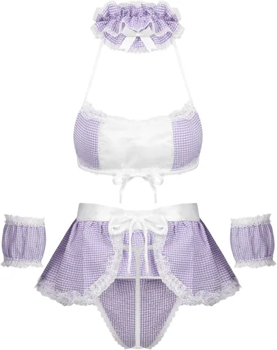 Vista 2 de iiniim - Conjunto de lencería para mujer con volantes a cuadros