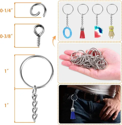Vista 3 de Flasoo - 360 llaveros para manualidades, incluye llaveros con cadena, anillos de salto, pasadores de ojo de tornillo para hacer llaveros de bricolaje