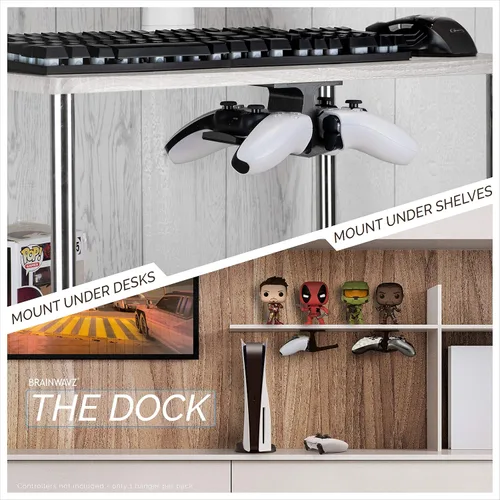 Vista 4 de BRAINWAVZ The Dock - Soporte de control de juego doble debajo del escritorio para Xbox Series X, One, PS5, PS4, Switch, Streelseries, PC Gamepad