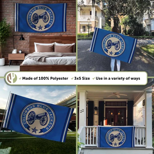 Vista 3 de Desert Cactus Columbus Blue Jackets Bandera NHL 100% poliéster para interiores y exteriores, 3 x 5 pies, banderas del equipo de la liga nacional