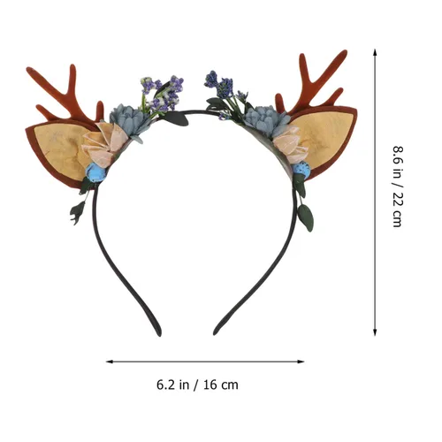 Vista 2 de Lurrose Diadema de Navidad con cuernos de ciervo, corona de bayas y flores, diadema de Navidad, boho, tocado para fiesta para mujer