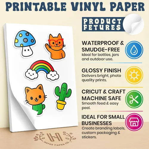Vista 2 de Papel adhesivo de vinilo imprimible para impresora de inyección de tinta, hojas autoadhesivas blancas brillantes e impermeables para Cricut