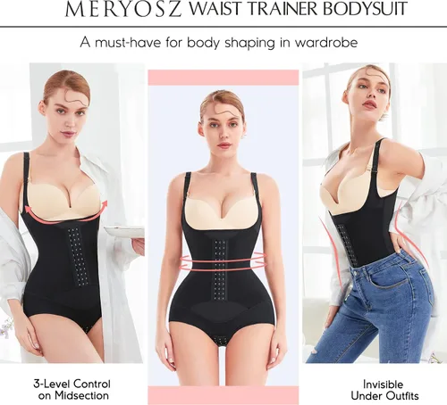Vista 4 de MERYOSZ Body de entrenamiento de cintura para mujer, con doble control de abdomen, entallado, cuerpo completo, ombligo, corsé de cintura abierta