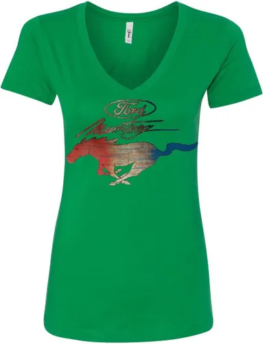 Vista 10 de Ford Mustang Logo Camiseta con cuello en V para mujer GT Shelby Cobra Boss 302 Muscle Tee
