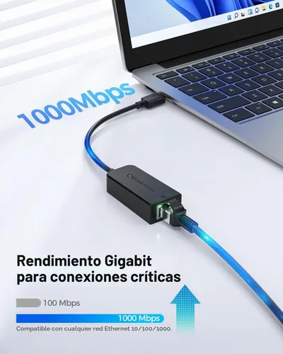 Vista 2 de Cable Matters Adaptador de USB 3.1 Tipo C (USB-C & Thunderbolt compatible con 3 Puertos) a RJ45 Gigabit Ethernet LAN, Negro