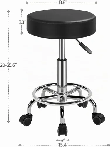 Vista 3 de Yaheetech Silla de spa ajustable con ruedas, taburete redondo pequeño, silla de tatuaje, color negro