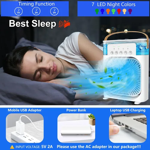Vista 6 de Aire acondicionado portátil – Pequeño enfriador de aire personal silencioso portátil de CA, mini ventilador de escritorio alimentado por USB