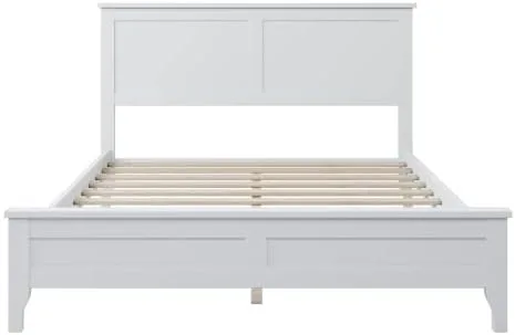 Vista 6 de Majnesvon Cama de plataforma de tamaño matrimonial con cabecera y estribo, cama de plataforma de madera maciza blanca de estilo conciso tradicional
