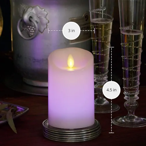 Vista 9 de Luminara Vela LED sin llama que cambia de color de 3 x 4.5 pulgadas, llama móvil de cera real, funciona con pilas con control remoto de 18 botones