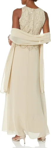 Vista 34 de J Kara Vestido largo sin mangas con cuentas y bufanda para mujer, talla grande