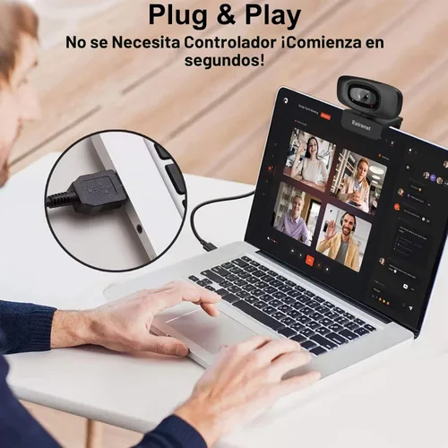 Vista 4 de Cámara web 1080P para PC, portátil, MacBook, computadora de escritorio, con micrófono y cubierta de privacidad y adaptador USB C