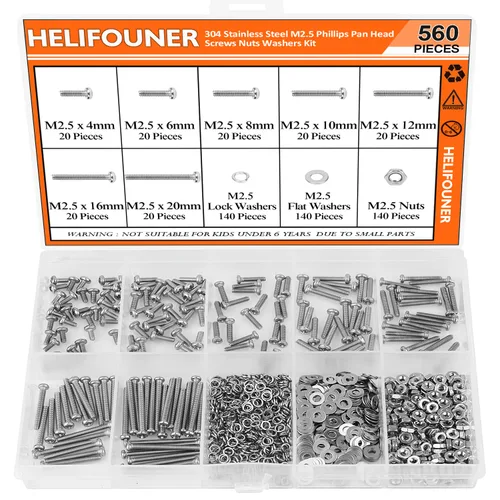 Vista 39 de HELIFOUNER 560 Piezas M2 x 4 mm / 6 mm / 8 mm / 10 mm / 12 mm / 16 mm / 20 mm, Tornillos de Cabeza de Botón con Cavidad Cilíndrica, Tuercas