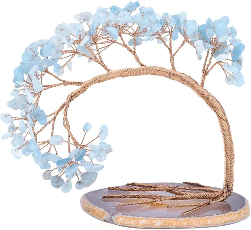 Vista 17 de Nupuyai Árbol de dinero de cristal curativo de alambre de cobre de 3-4 pulgadas para la buena suerte, base de rodajas de ágata bonsái, decoración