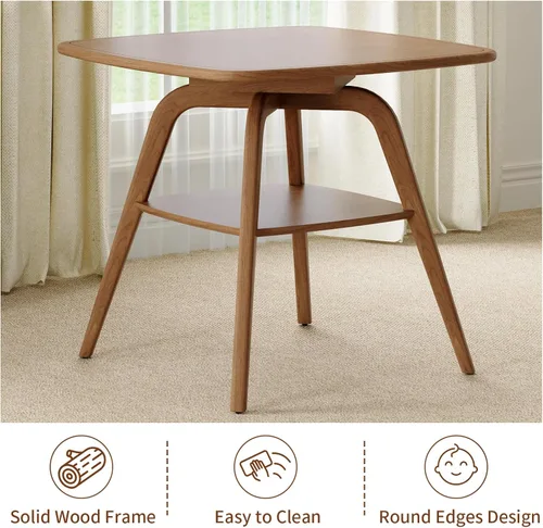 Vista 6 de Mesa de comedor cuadrada de 29.5 pulgadas para espacios pequeños, marco de madera maciza con parte superior de chapa resistente a los arañazos
