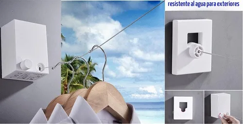 Vista 3 de Tendedero retráctil para exteriores e interiores, resistente de acero inoxidable ajustable con cuerda de secado de alambre con funda de ABS + 0