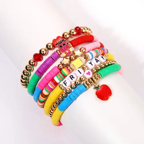 Vista 184 de Surfer Heishi - Pulseras apilables para mujer, apilables, de vinilo arcoíris, disco de arcilla, pulseras elásticas para la amistad, joyería bohemia