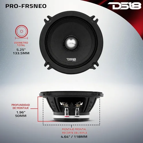 Vista 5 de DS18 PRO-FR5NEO Altavoz de rango completo de 5.25" - Cúpula de aluminio plateado, 400W máx, 200W RMS, 4-Ohms, rejilla incluida, imán de neodimio