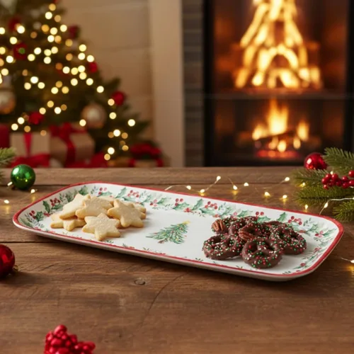 Vista 2 de UPware Bandeja de servir de melamina con árbol de Navidad, bandeja rectangular de 15 x 6.5 pulgadas, bandeja de comida libre de BPA para entretener