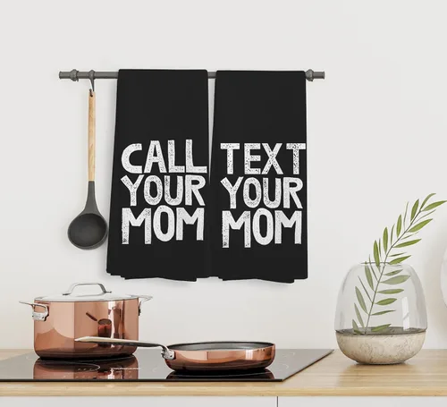 Vista 5 de Call Your Mom - Juego de 2 toallas de cocina y paños de cocina negros, toallas decorativas para baño, regalos de graduación, toallas de tela