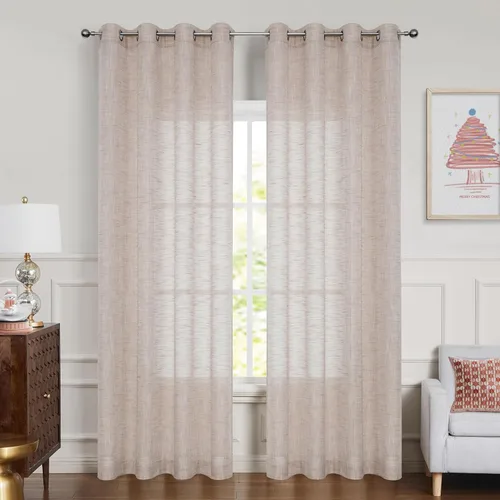 Vista 7 de Cortina decorativa de lino con textura para sala de estar y dormitorio, cortinas de Navidad con ojales, cortinas rústicas de granja, 50 x 84 x 2