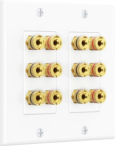Vista 9 de Cable Matters Paquete de 2 placas de pared de alambre para altavoz, placa de pared de altavoz chapada en oro con poste de encuadernación de enchufe