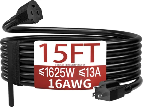 Vista 80 de Cable de extensión corto de 16/3 de 1 pie, cable de extensión negro flexible y duradero, cable de alimentación de 3 clavijas para interiores