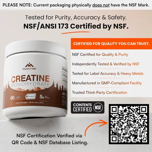 Vista 3 de Creapure - Monohidrato de creatina en polvo, 60 porciones, sin sabor, creatina certificada NSF para crecimiento muscular, fuerza y recuperación