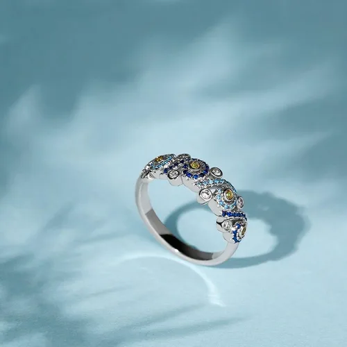Vista 5 de Jeulia Anillo de compromiso de la noche estrellada de corte redondo circonita cúbica de plata de ley con diamantes de imitación, a la moda