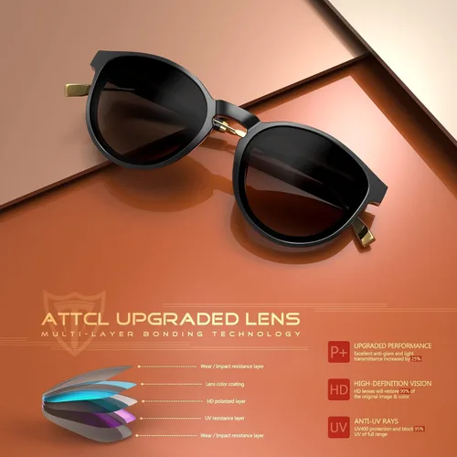 Vista 3 de ATTCL Gafas de sol polarizadas clásicas redondas para mujer, estilo retro, a la moda, UV400