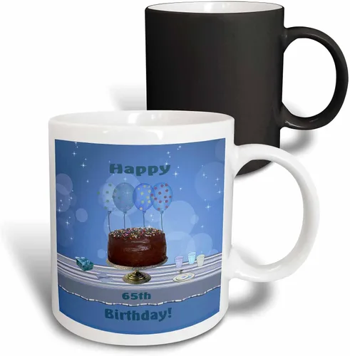 Vista 10 de 3dRose Beverly espátula – diseño – 65th Fiesta de cumpleaños con pastel de chocolate y azul globos de cumpleaños tazas, Negro/Blanco