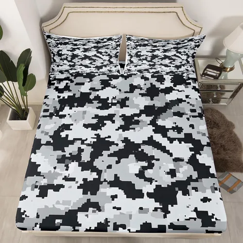 Vista 8 de Erosebridal Juego de ropa de cama de camuflaje para niños, sábanas de camuflaje militar, tamaño individual para adolescentes, jóvenes, adultos