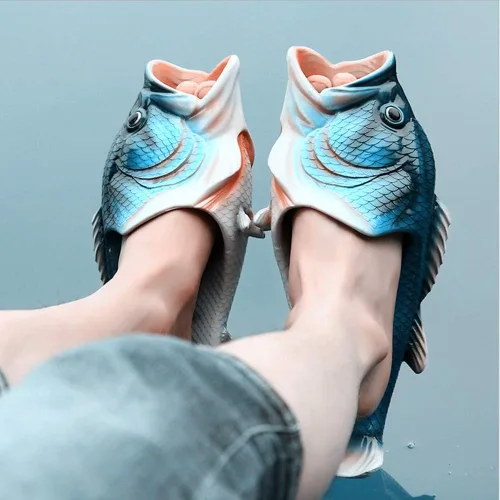Vista 2 de Pantuflas unisex de pescado, sandalias de lubina, pantuflas de animales y peces Azul