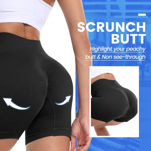 Vista 2 de GAYHAY Pantalones cortos de entrenamiento para mujer, con levantamiento de glúteos, sin costuras, cintura alta, para gimnasio, atletismo, ciclismo