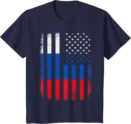 Vista 7 de Russian American Flag Russia America Pride Heritage T-Shirt Asphalt Grey