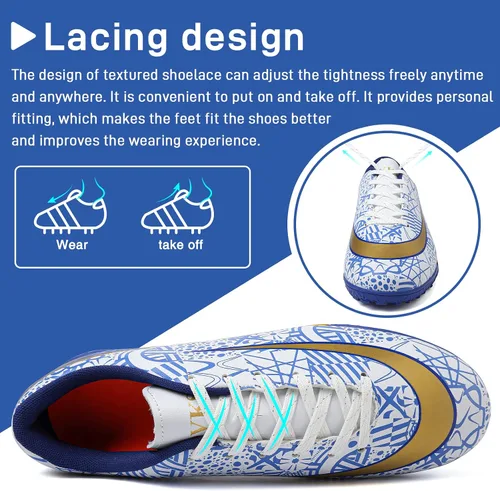 Vista 4 de GRESKY Tacos de fútbol para hombre y mujer, zapatos de fútbol para interiores y exteriores AGTF