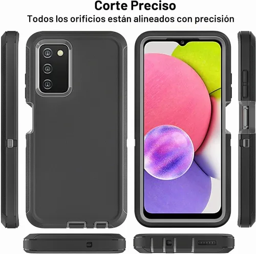 Vista 4 de Funda para teléfono Samsung Galaxy A03S, Galaxy A03S con 2 piezas de película nano a prueba de explosiones, 3 en 1, funda resistente a prueba