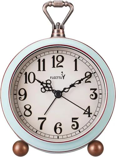 Vista 7 de FLOITTUY Reloj despertador de metal analógico retro antiguo de 4.5 pulgadas, funciona con pilas, reloj de noche silencioso, reloj vintage colgante