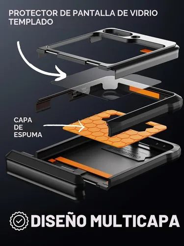 Vista 2 de CaseBorne V - Funda compatible con Samsung Galaxy Z Flip 5, funda protectora resistente con bisagra semiautomática y protector de pantalla de vidrio