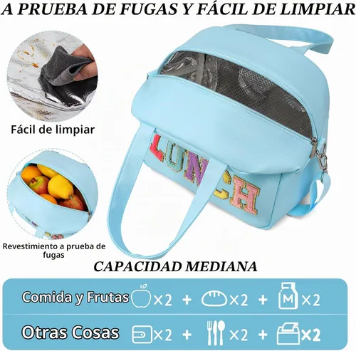 Vista 4 de Lonchera para mujeres con aislamiento personalizada para adultos con correa de hombro ajustable, linda lonchera reutilizable y congelable, bolsa