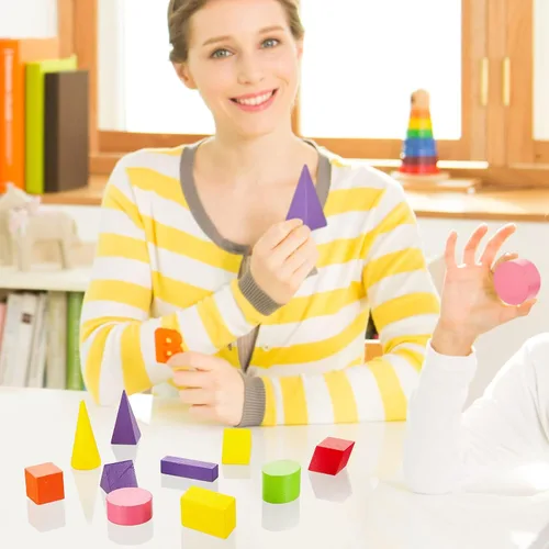 Vista 6 de Deekin 18 piezas de formas 3D grandes para enseñar manipulativos de matemáticas, bloques de sólidos geométricos, bloques de aprendizaje Montessori