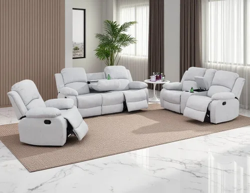 Vista 43 de Sofá reclinable manual, sofá reclinable de lujo de 3 plazas, sofá reclinable con portavasos y mesa de café, sofá de cuero sintético para sala