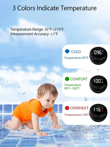 Vista 2 de Paquete de 2 termómetros digitales de baño para bañera, termómetro flotante recargable impermeable para baño de hielo, piscina