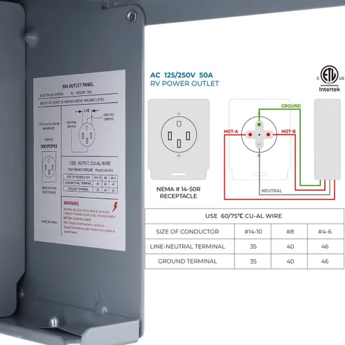 Vista 5 de Miady Caja de toma de corriente para autocaravana de 50 amperios y 125/250 voltios, cerrada, con cerradura, resistente a la intemperie, panel