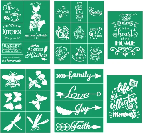Vista 8 de DGAGA Plantillas de malla autoadhesivas para serigrafía, plantillas de malla con temática de cocina de granja, plantillas de pantalla de seda Café