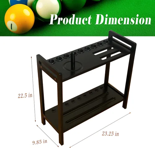 Vista 3 de Soporte de piso para palos de billar con capacidad para 9 tacos y accesorios de mesa de billar. Almacenamiento de palo de madera de 2 niveles