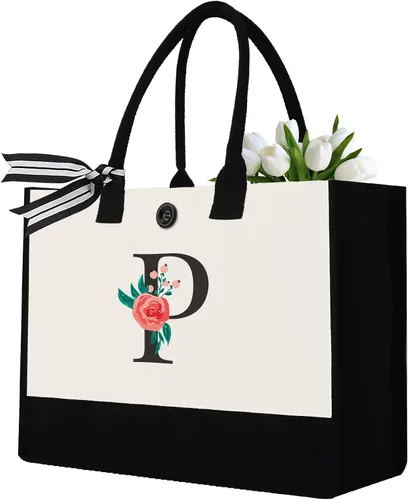 Vista 20 de Initial Canvas Tote Bag, Monogrammed Tote Bags Suitable for Mother's Day Wedding Beach