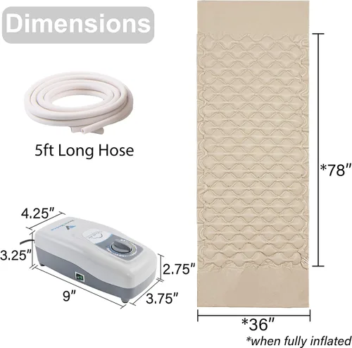 Vista 4 de Vaunn Medical Cloud Air Whisper Quiet - Cubrecolchón silencioso de presión de aire alternante con bomba, tamaño individual, 36" x 78" x 3