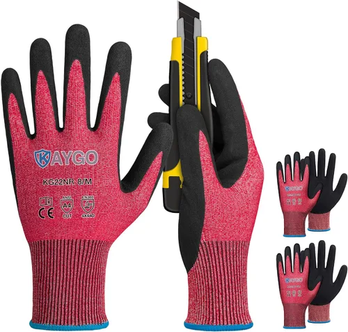 Vista 21 de KAYGO - Guantes de nitrilo resistentes a cortes para tareas de agarre aceitoso y húmedo ANSI A3, HPPE/Forro de fibra de vidrio, agarre